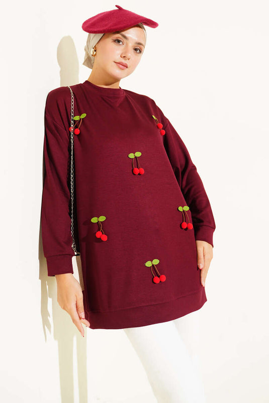 Tunic with Cherry Bunch Detail, Burgundy