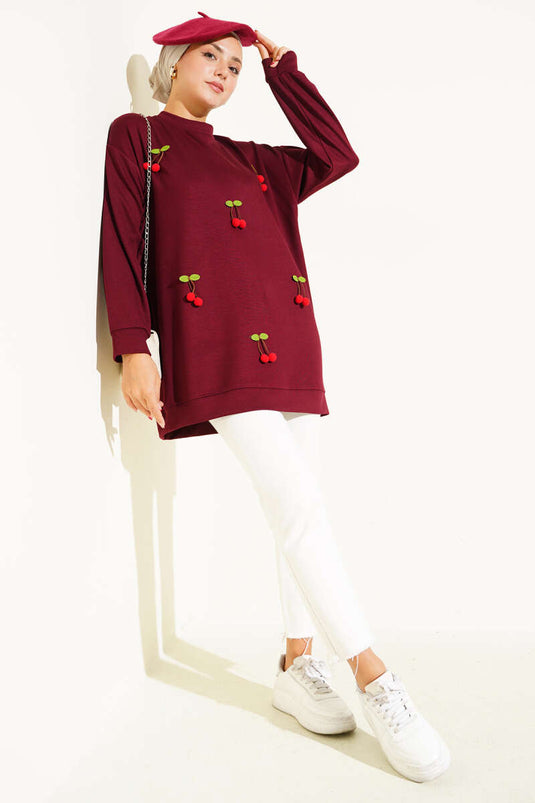 Kiraz Salkım Detaylı Tunik Bordo