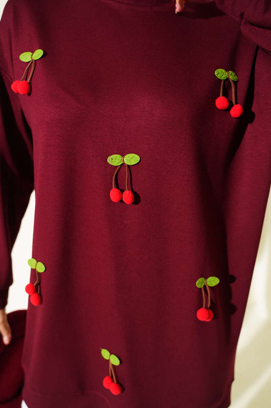 Tunic with Cherry Bunch Detail, Burgundy