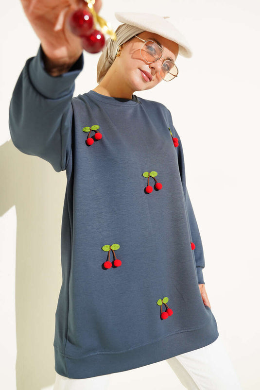 Tunic with Cherry Bunch Detail, Smoked