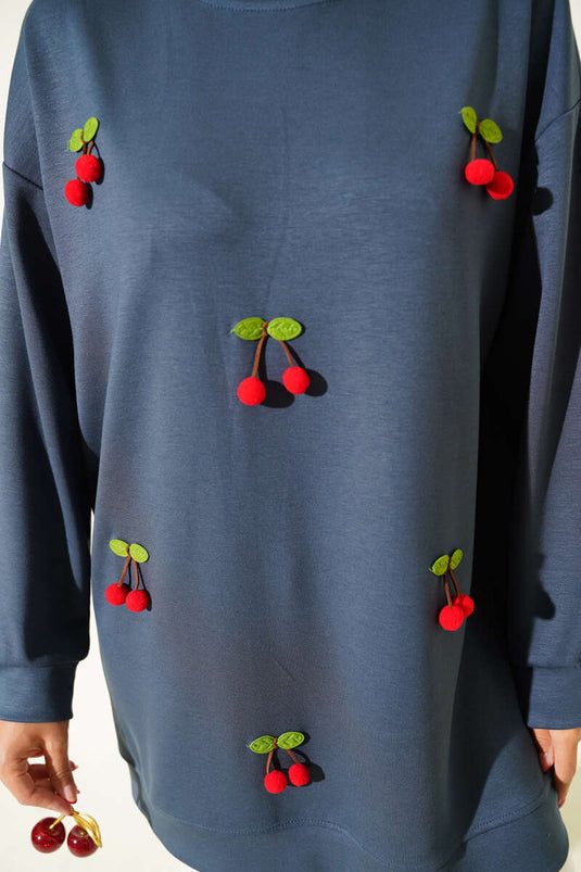 Tunic with Cherry Bunch Detail, Smoked