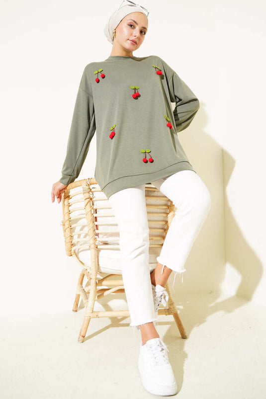 Kiraz Salkım Detaylı Tunik Haki