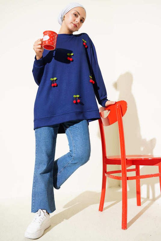 Cherry Bunch Detailed Tunic Navy Blue