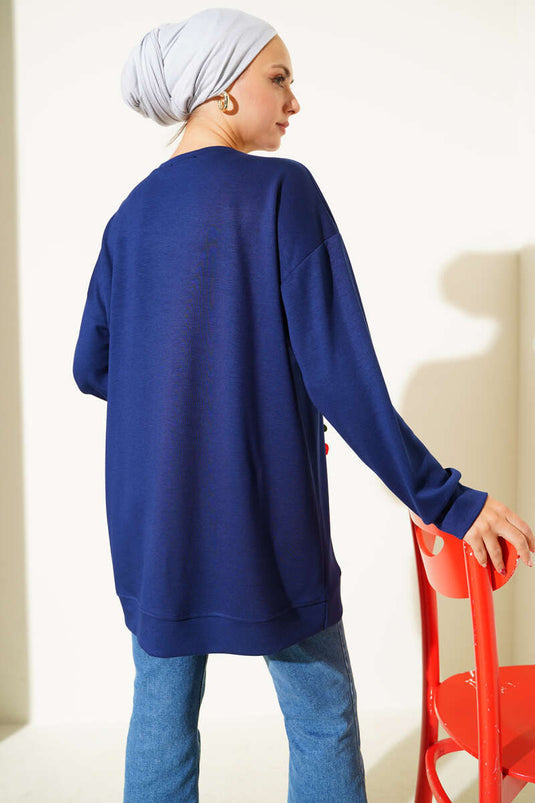 Kiraz Salkım Detaylı Tunik Lacivert