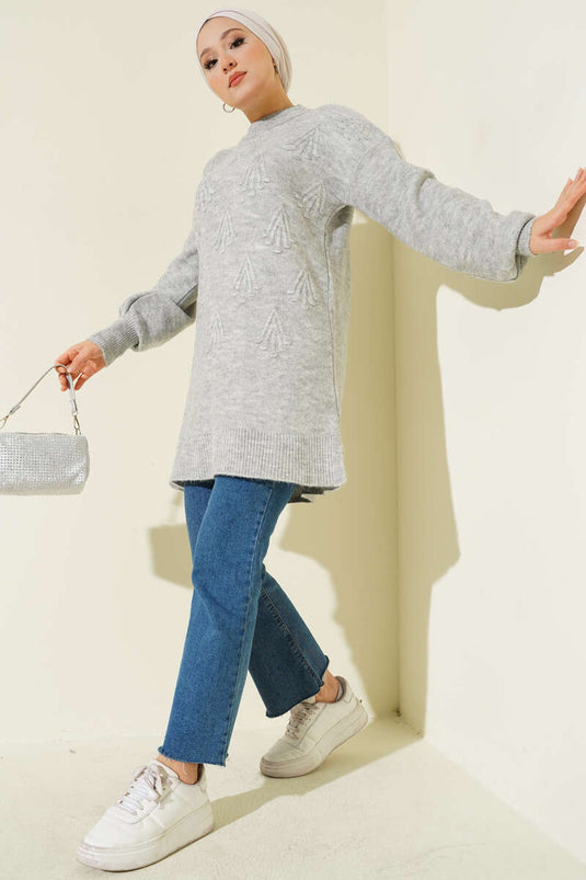 Cherry Bunch Embossed Soft Knit Tunic Gray