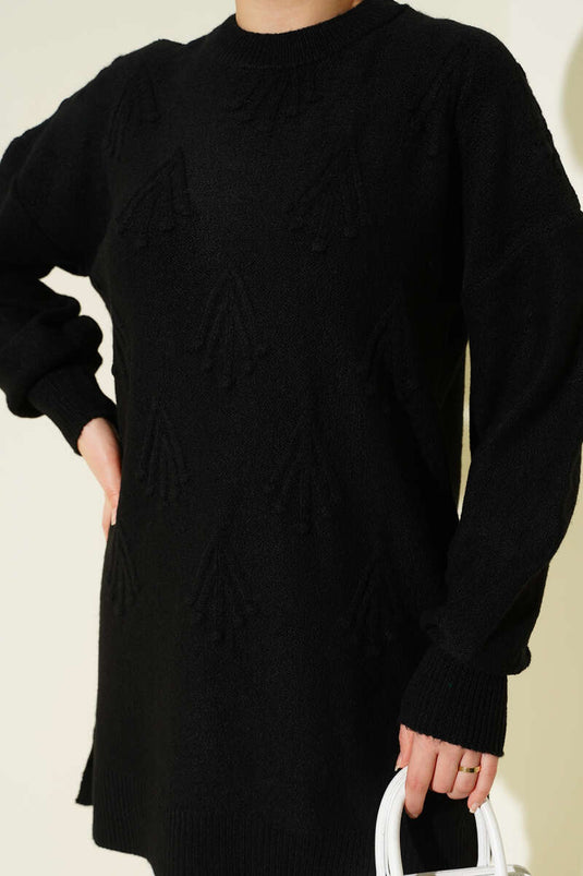 Cherry Bunch Embossed Soft Knit Tunic Black