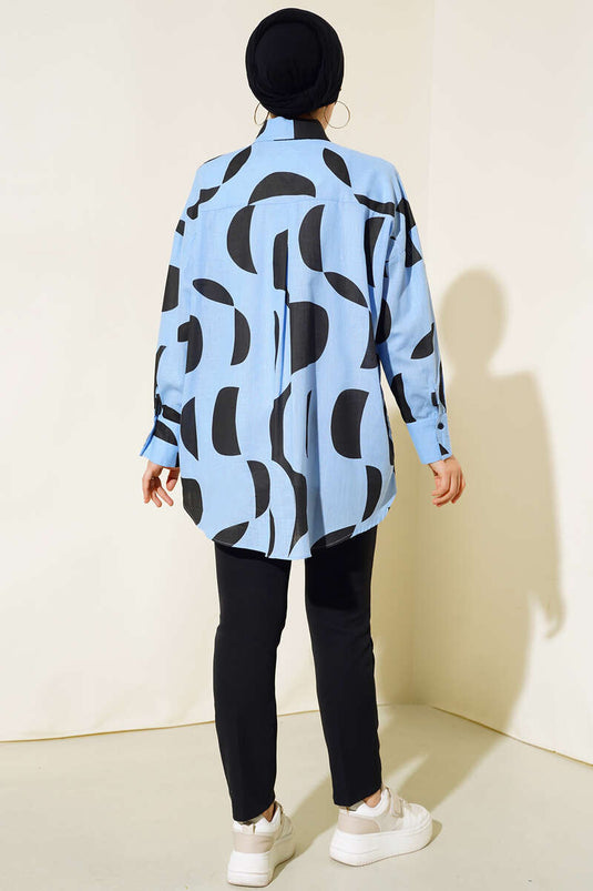 Patterned Linen Shirt Blue