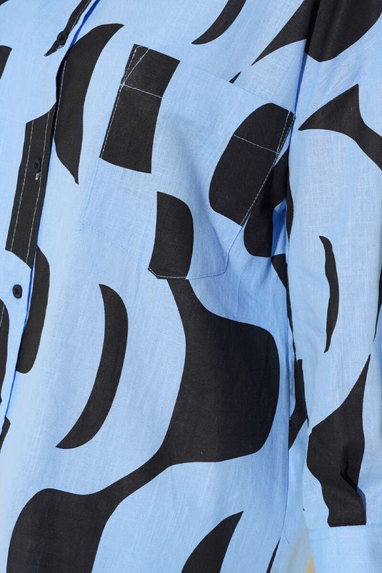 Patterned Linen Shirt Blue