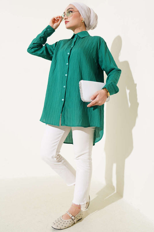 Chemise rayée froissée verte