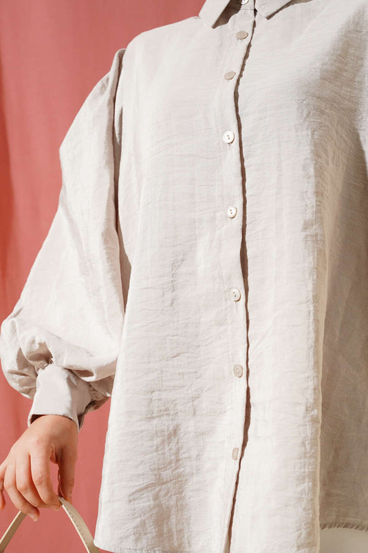 Chemise à manches ballon à texture froissée Stone