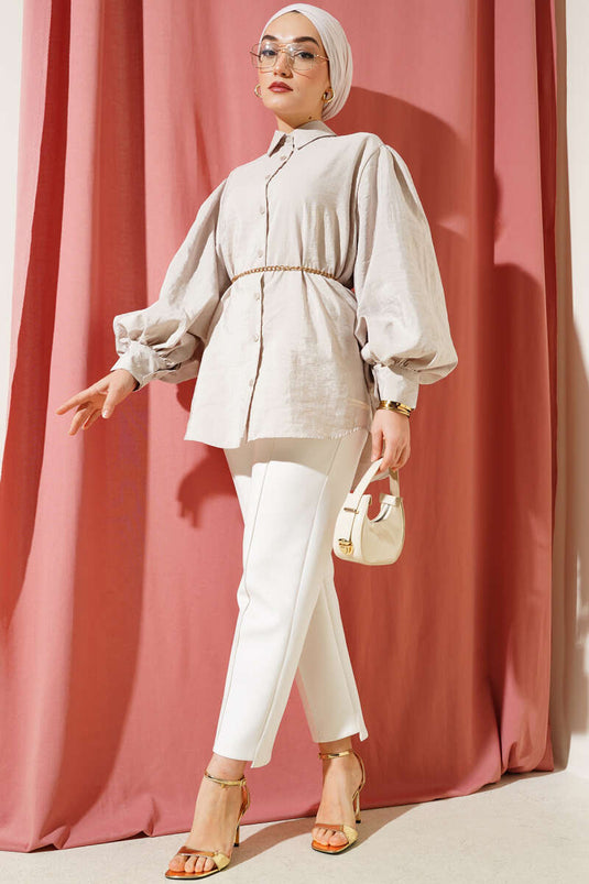 Chemise à manches ballon à texture froissée Stone