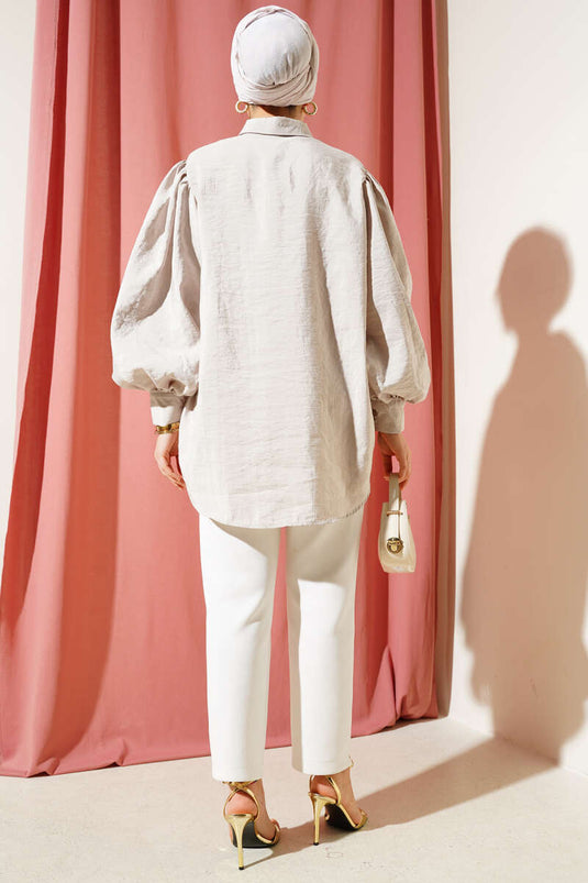 Chemise à manches ballon à texture froissée Stone