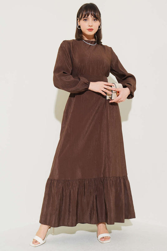 Robe ceinturée à texture froissée marron