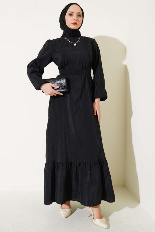 Robe à ceinture à texture froissée noire