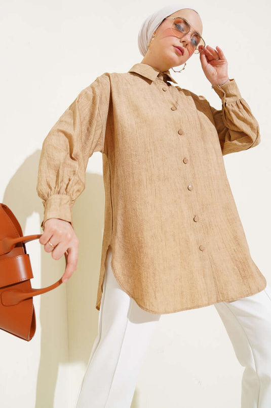 Chemise basique texturée froissée Latte