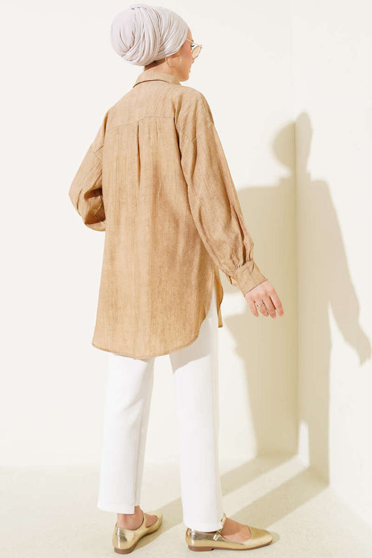 Chemise basique texturée froissée Latte