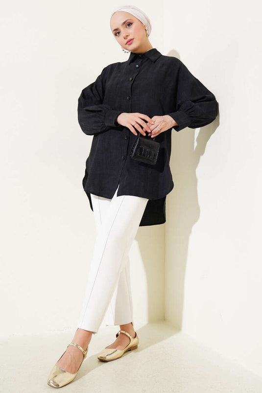 Chemise basique noire à texture froissée