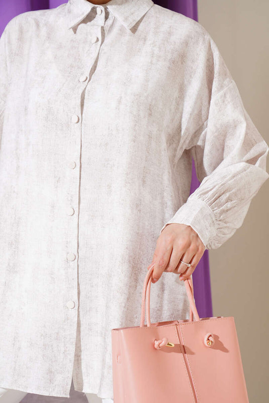 قميص أساسي متجعد منقوش باللون الحجري