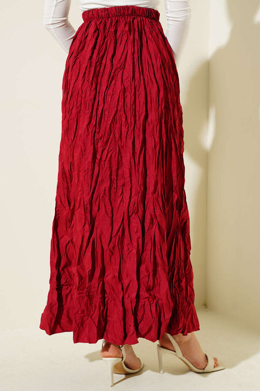 Wrinkled Pleated Skirt Burgundy