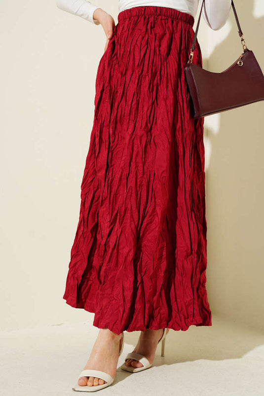 Wrinkled Pleated Skirt Burgundy