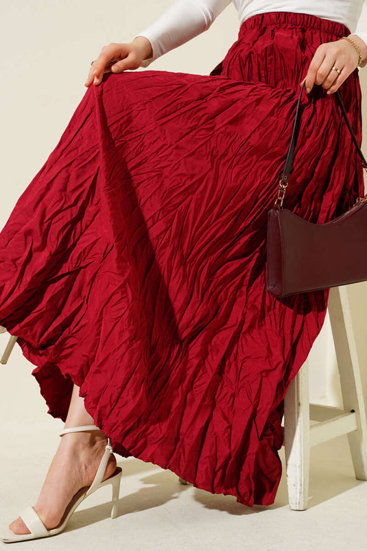 Geplooide rok in kreukelstof, bordeauxrood