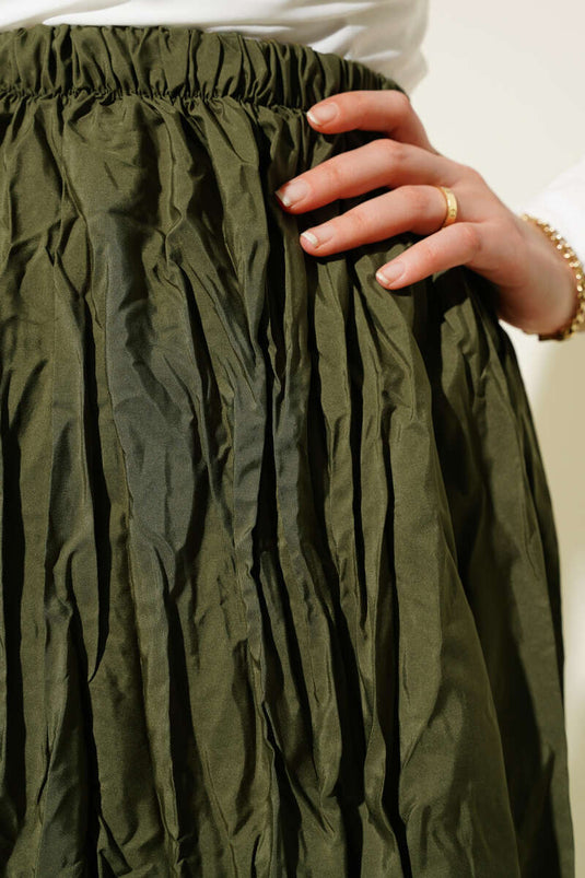 Jupe plissée froissée kaki