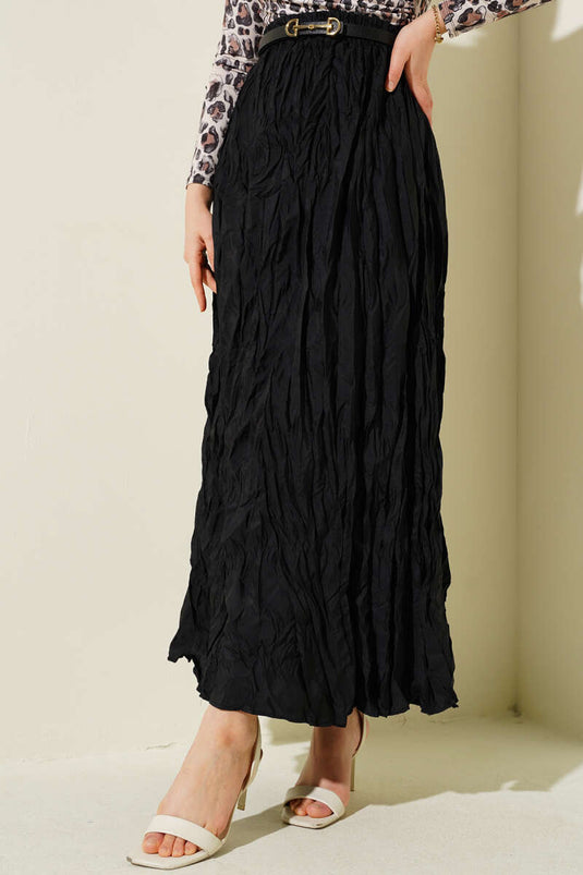 Kırışık Pileli Etek Siyah