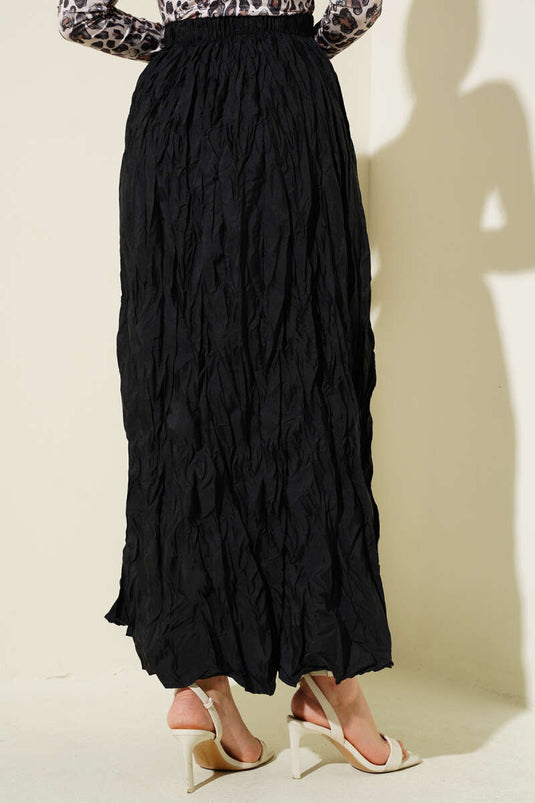 Kırışık Pileli Etek Siyah