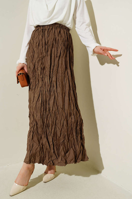 Jupe plissée froissée beige