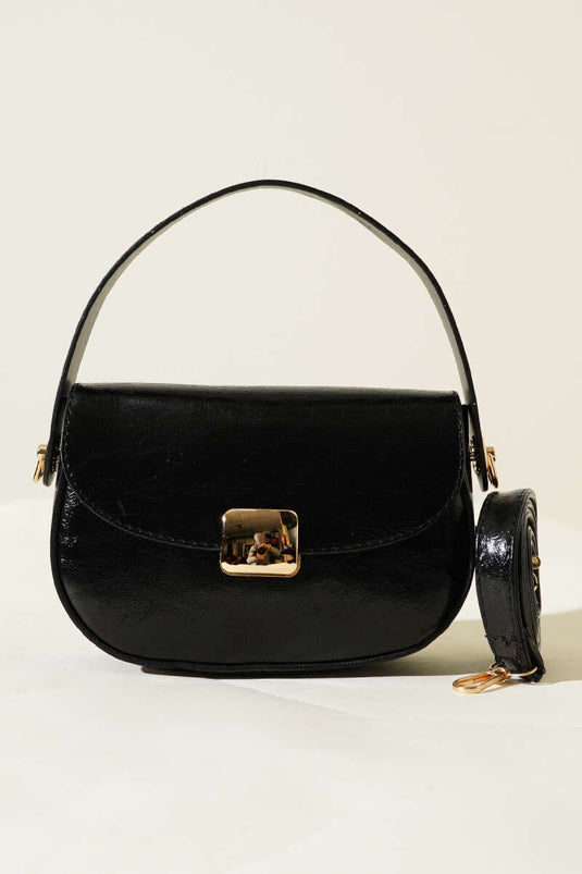 Sac magnétique en cuir verni froissé noir