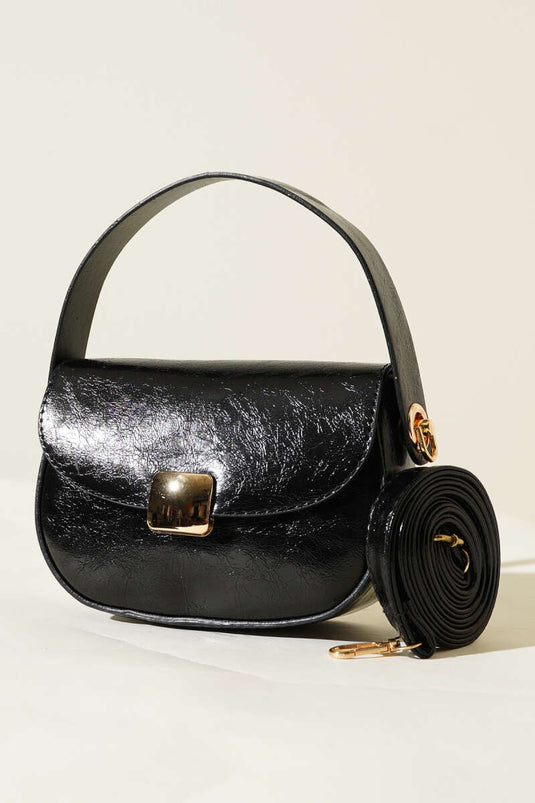 Sac magnétique en cuir verni froissé noir