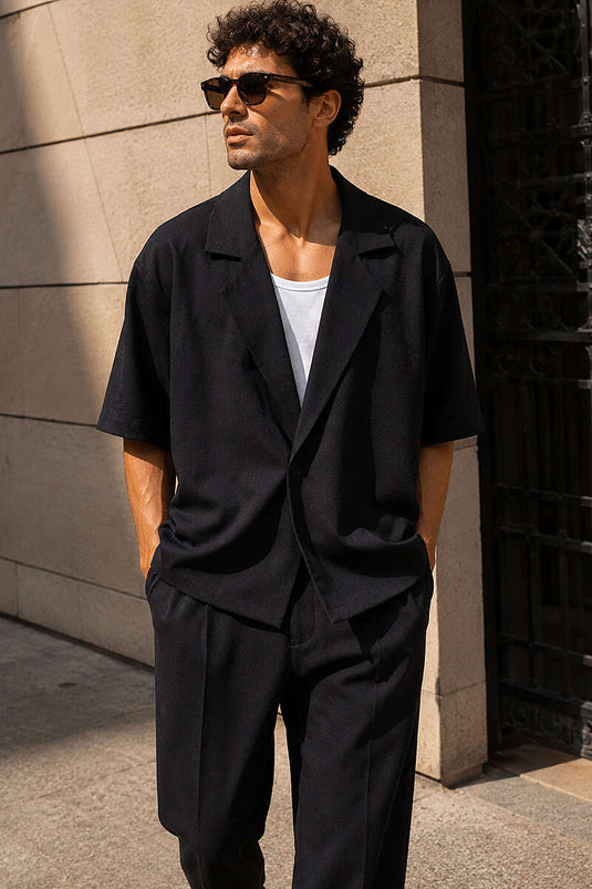 Completo Uomo A Due Pezzi Con Pantaloni Baggy E Maniche Corte, Nero