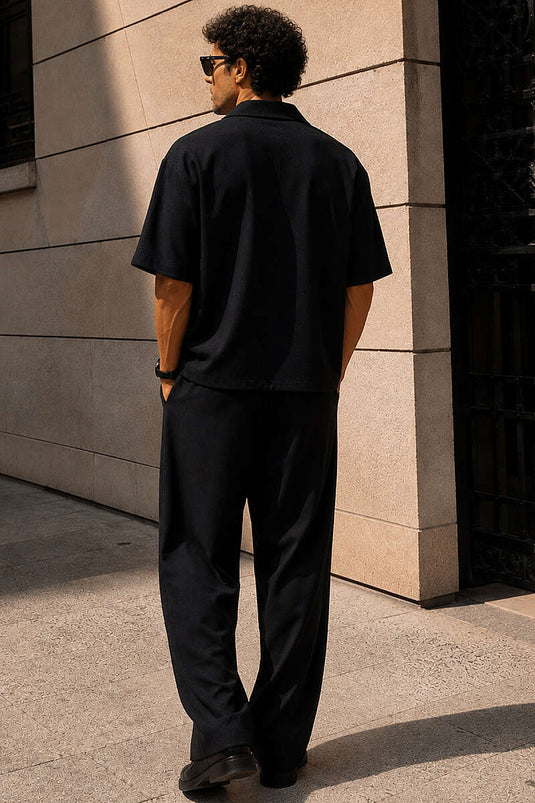 Completo Uomo A Due Pezzi Con Pantaloni Baggy E Maniche Corte, Nero