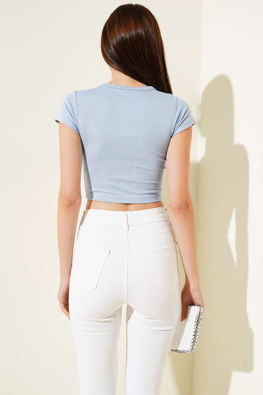 Court basique à manches courtes bleu