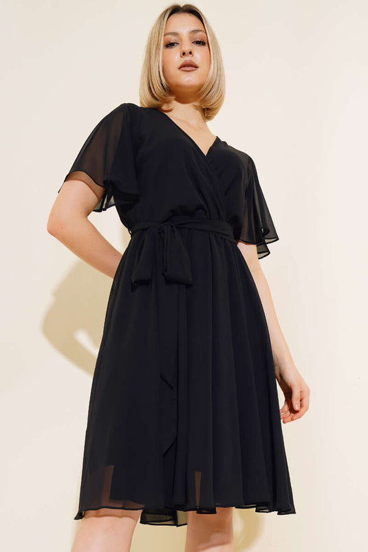 Short Sleeve Tulle Dress Black