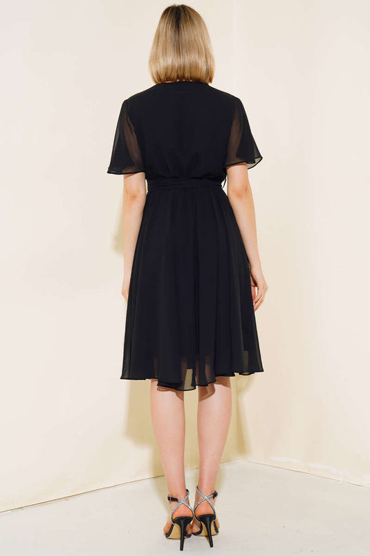 Short Sleeve Tulle Dress Black