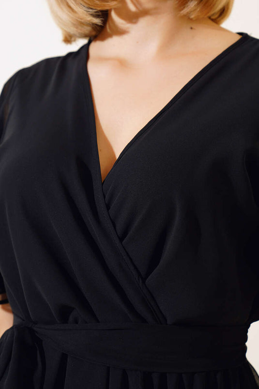 Short Sleeve Tulle Dress Black