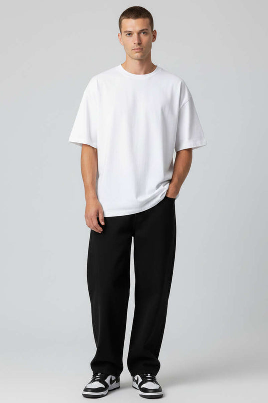 Kısa Kollu Oversize Erkek Tişört Beyaz