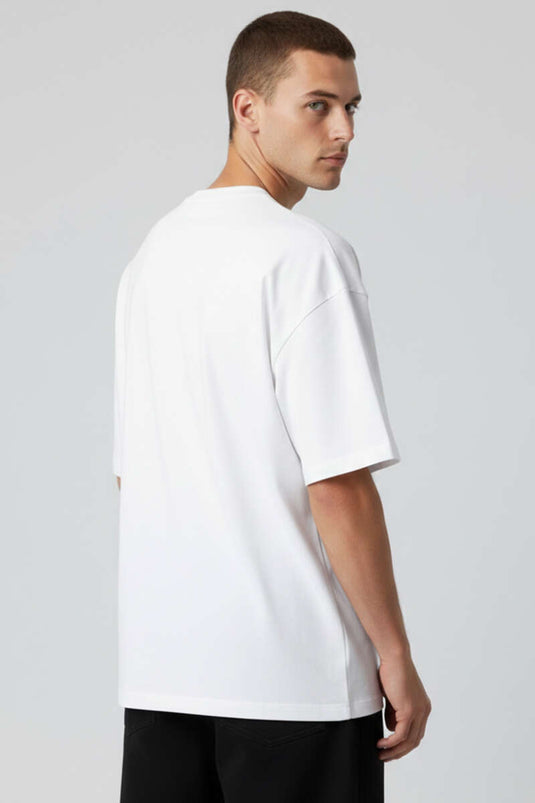 Kısa Kollu Oversize Erkek Tişört Beyaz