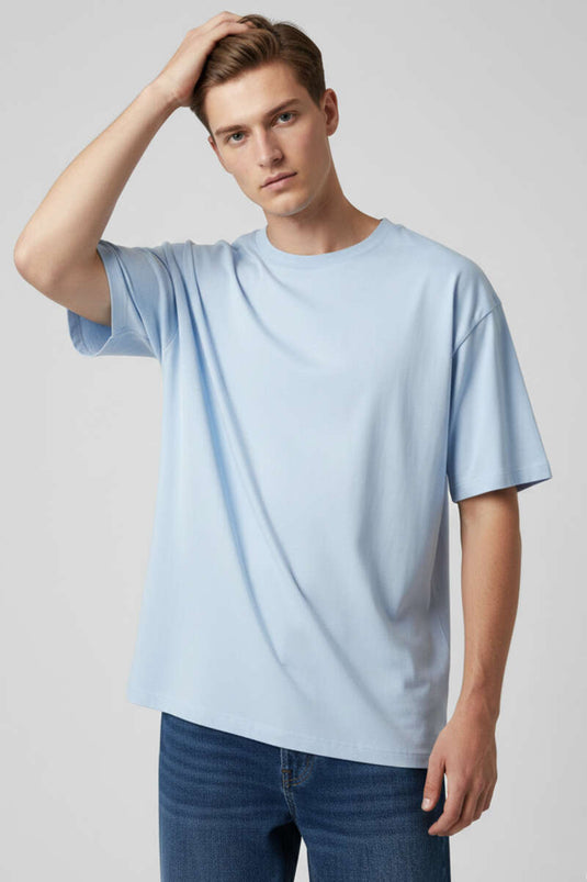 T-shirt oversize homme manches courtes bleu glacier