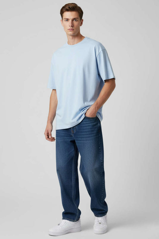 T-shirt oversize homme manches courtes bleu glacier