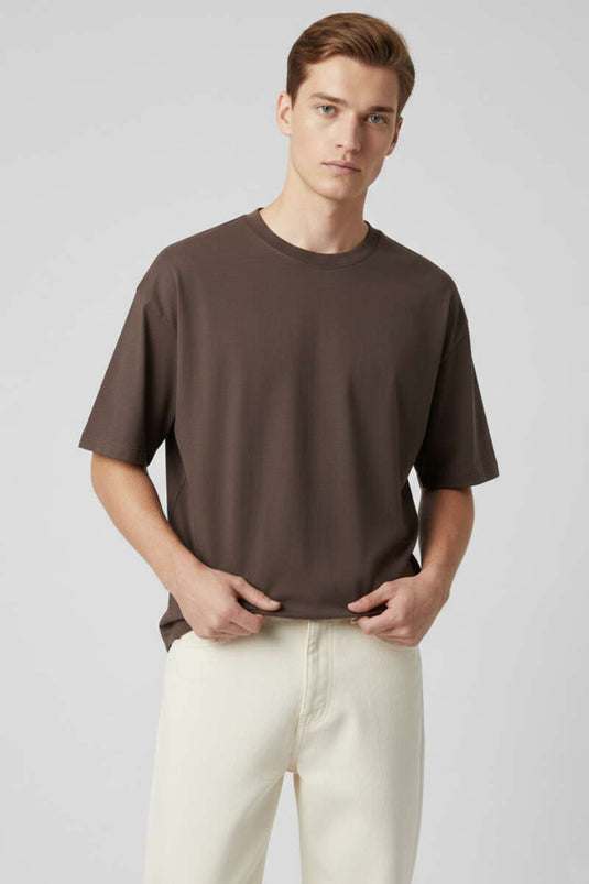Maglietta Da Uomo Oversize A Maniche Corte Marrone