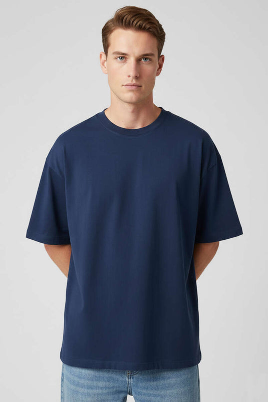 Kısa Kollu Oversize Erkek Tişört Lacivert