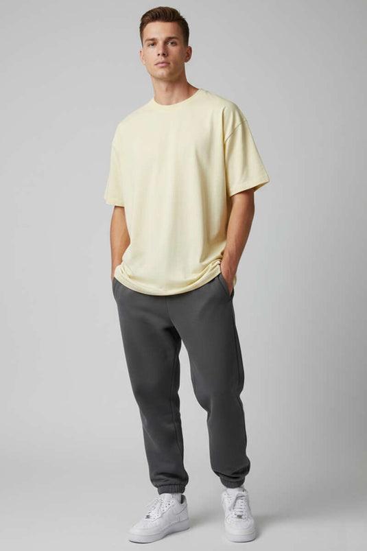 Kısa Kollu Oversize Erkek Tişört Sarı