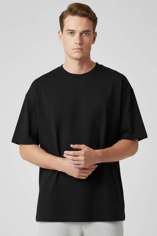 Kısa Kollu Oversize Erkek Tişört Siyah