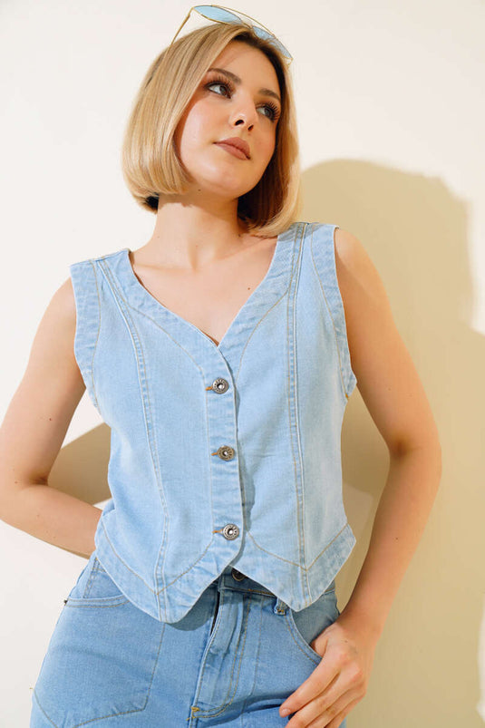 Short Denim Vest Light Blue