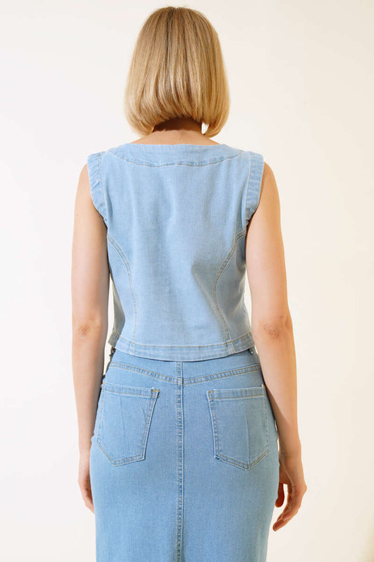 Short Denim Vest Light Blue