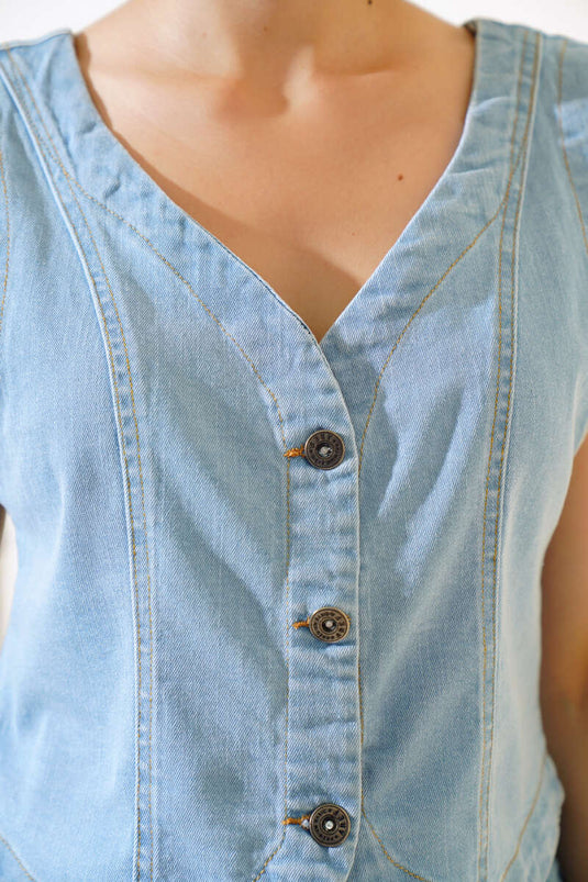 Short Denim Vest Light Blue