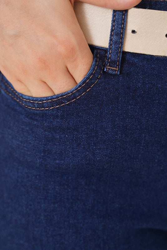 Pantalon Court En Denim À Pompons Denim Foncé