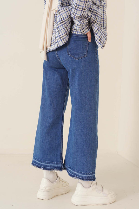 Short Fringed Denim Pants Medium Denim